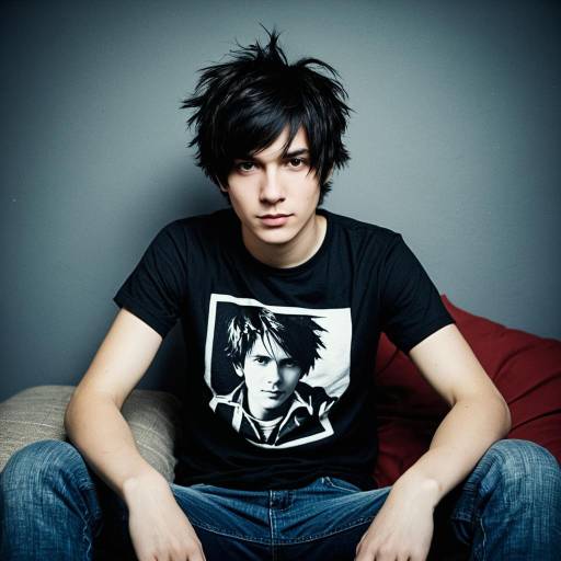 Young Man in Casual Outfit with Graphic Tee