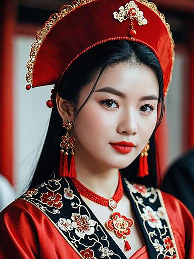Realistic Chinese Red Wedding Costume
