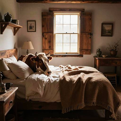 Cozy Rustic Farmhouse Bedroom with Cow