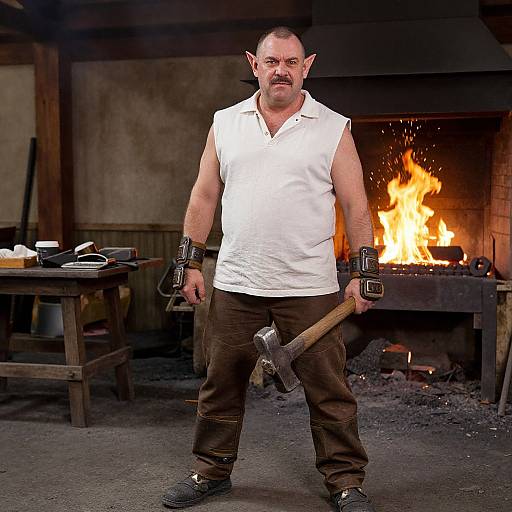 Sci-Fi Forge Worker with Hammer