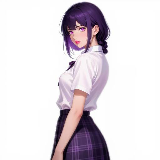 Anime Style Student Girl with Purple Hair