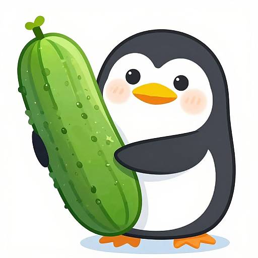 Cute Cartoon Penguin with Cucumber