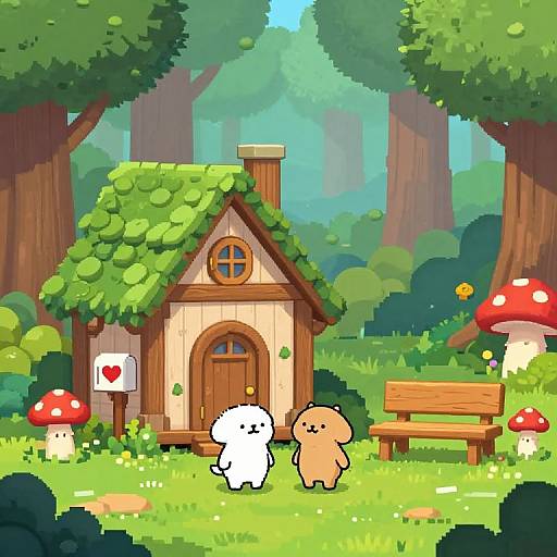 Whimsical Pixelated Forest Scene