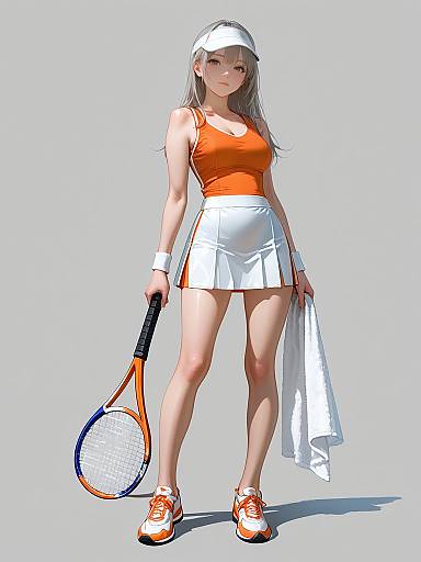 Sporty Woman in Orange Tennis Outfit
