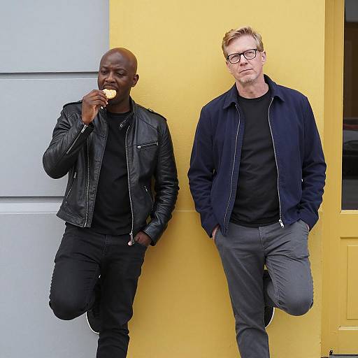 Casual Encounter Against a Colorful Wall