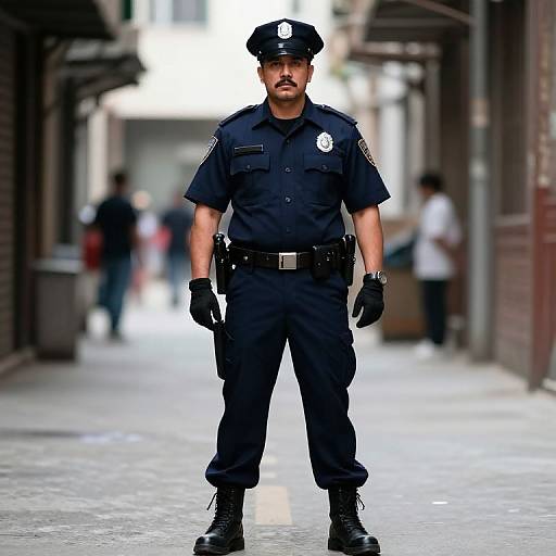Serious Male Police Officer in Alleyway