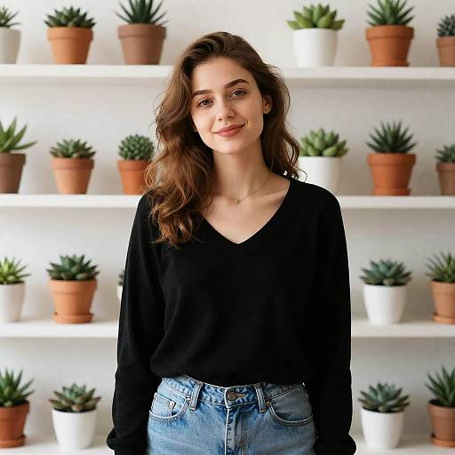 Young Woman Standing with Succulents