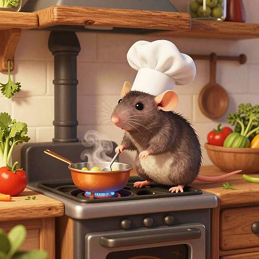 Cozy Rat Chef Cooking Illustration