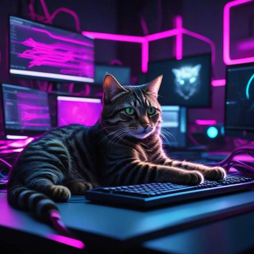 Cinematic Tabby Cat in Cyberpunk Setting Cinematic Tabby Cat in Cyberpunk Setting