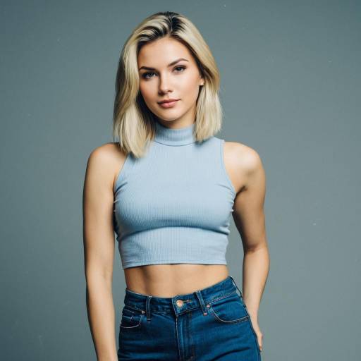 Blonde Woman in Sleeveless Crop Top and Jeans