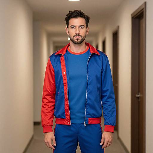 Man in Rainbow Blue Jacket