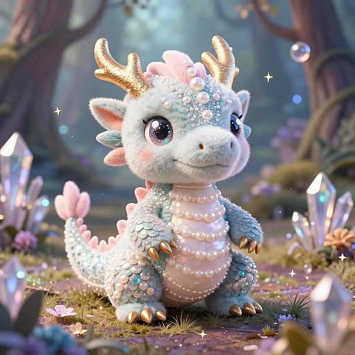 Mini Plush Dragon in Enchanted Forest