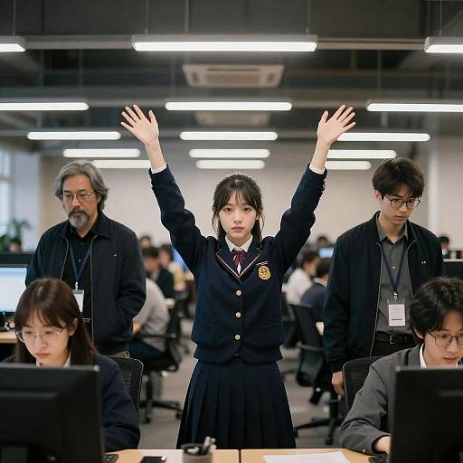Dynamic Office Scene with Young Woman