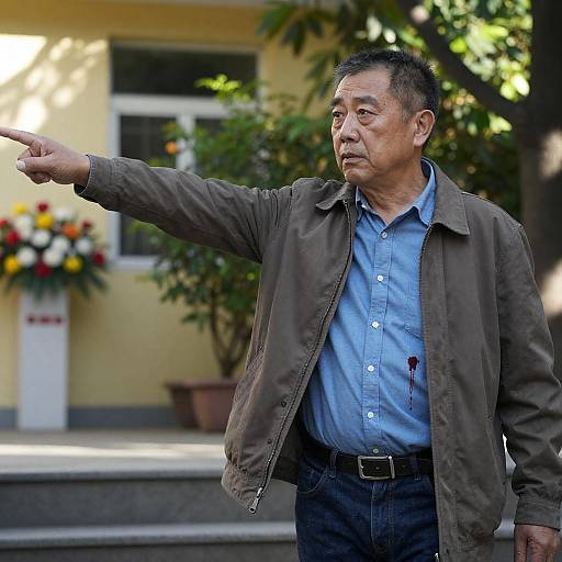 Focused Man Ascending Outdoor Stairs