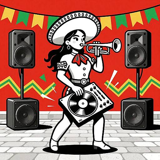 Female Mariachi DJ with Trumpet at Fiesta