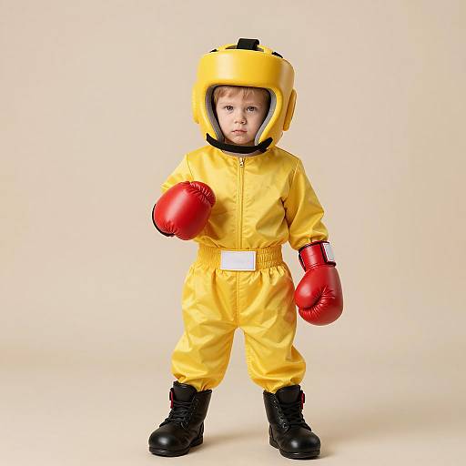 Young Boy in Yellow Boxing Costume