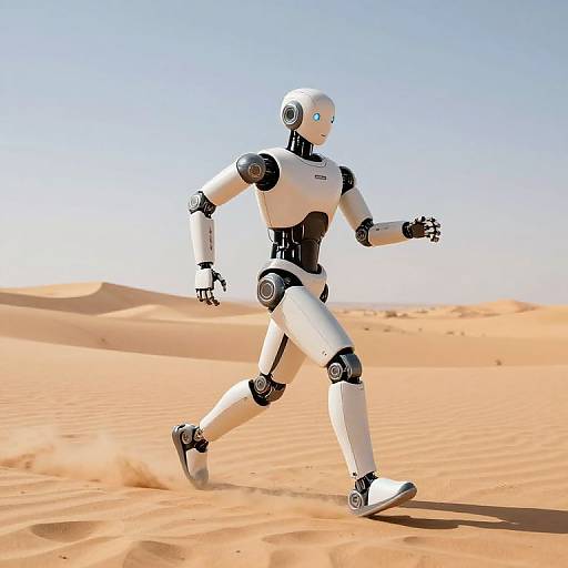 Futuristic Robot Running in Desert