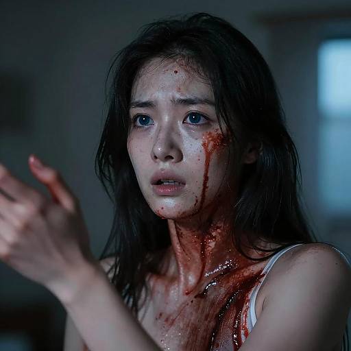 Scared Woman Covered in Blood