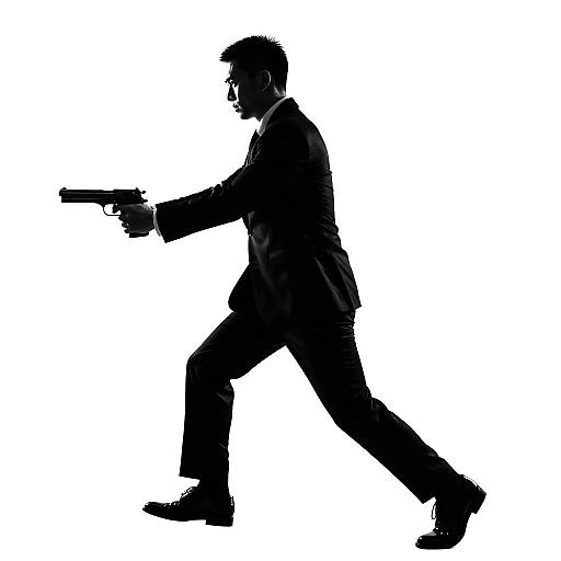 Silhouette of Running Man with Gun