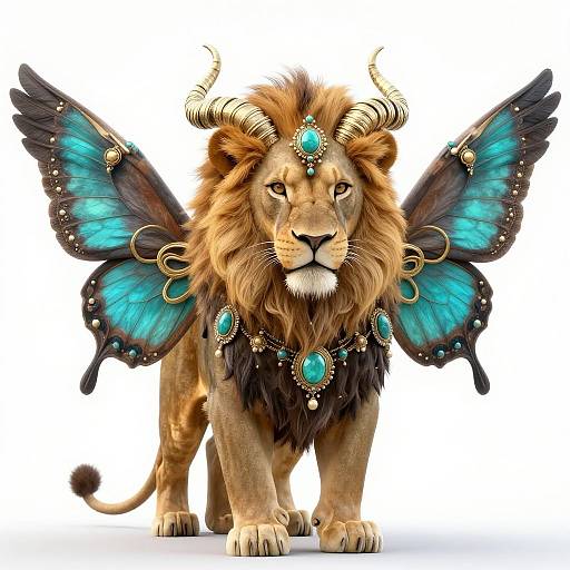 Mythical Lion with Ornate Butterfly Wings