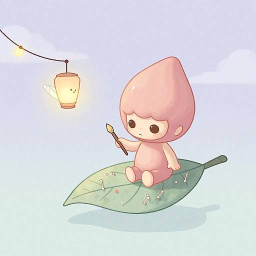 Whimsical Alien Painting a Leaf-Sail