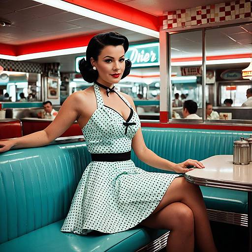 Vintage 1950s Polka Dot Dress in Retro Diner