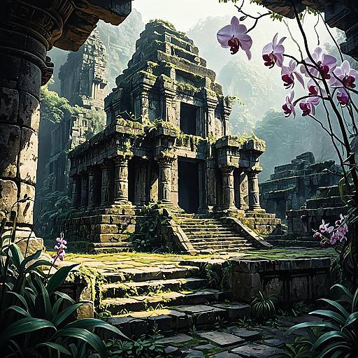 Misty Ancient Mountain Temple Ruins