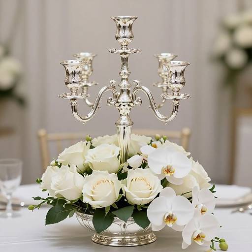 Elegant Floral Silver Candelabra Centerpiece