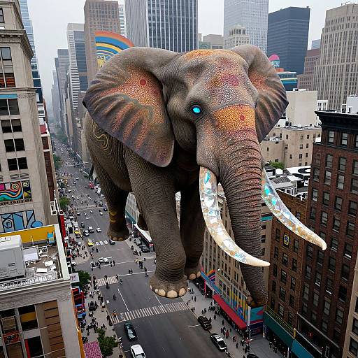 Psychedelic Elephant Over 1960s NYC