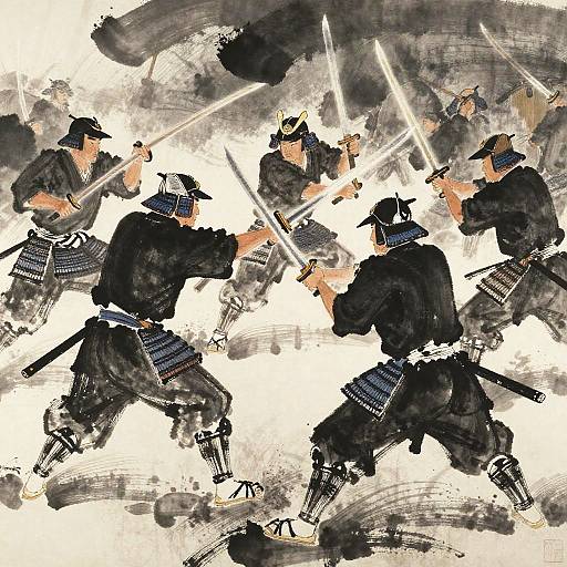 Intense Samurai Battle in Sumi-e Style
