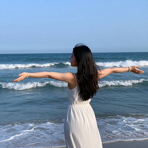 Woman Embracing Ocean Freedom