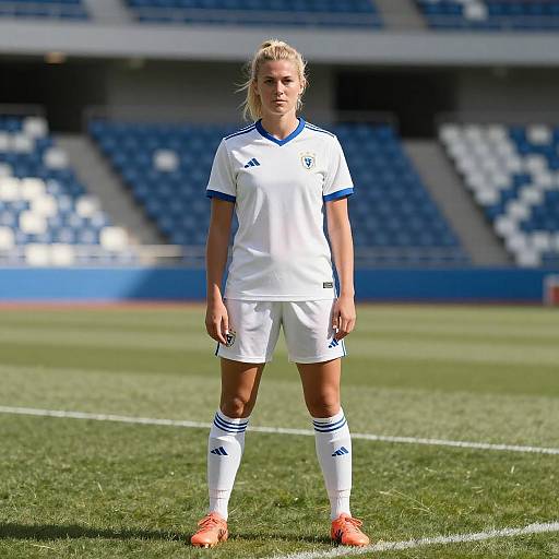 Female Soccer Player in White Uniform on Field
