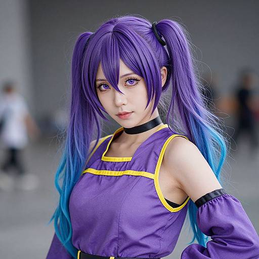 Vibrant Purple Gradient Twin Ponytails