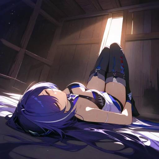 Anime Girl in Lingerie Reclining on Bed