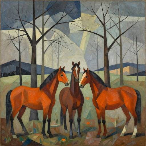 Cubist Horses in Barren Landscape