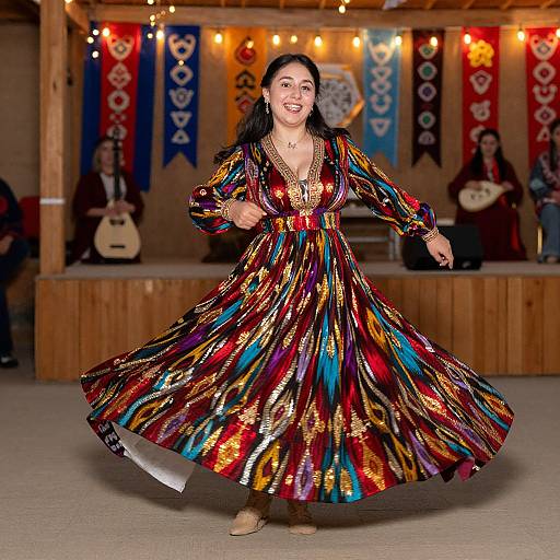 Joyful Uzbek Woman Dancing Festively