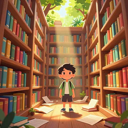 Magical Library Cartoon Illustration