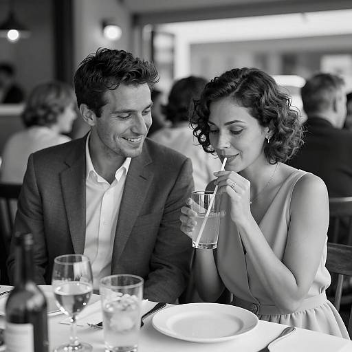 Charming Restaurant Moment in Monochrome