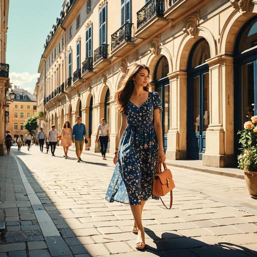 Young Woman Walking in European City Street