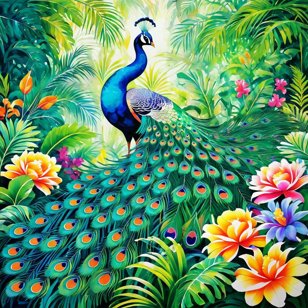 Vibrant Peacock in Tropical Paradise