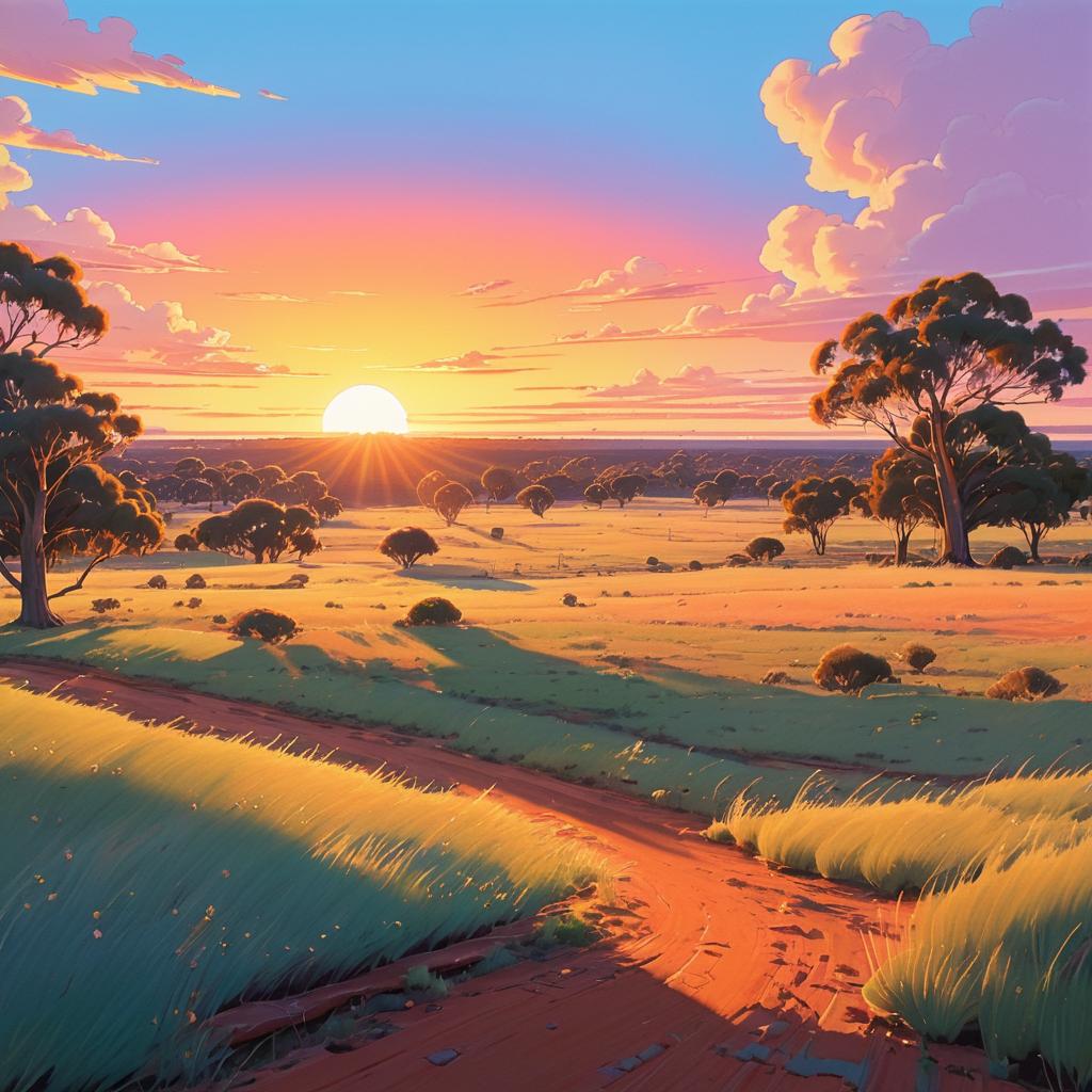 Wholesome Animated Outback Sunset Scene