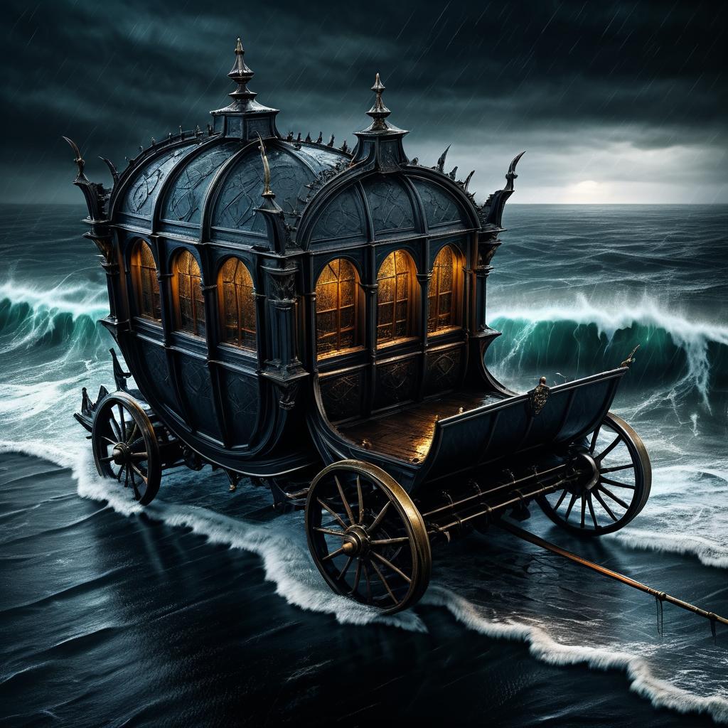 Eerie Carriage Amidst Stormy Sea