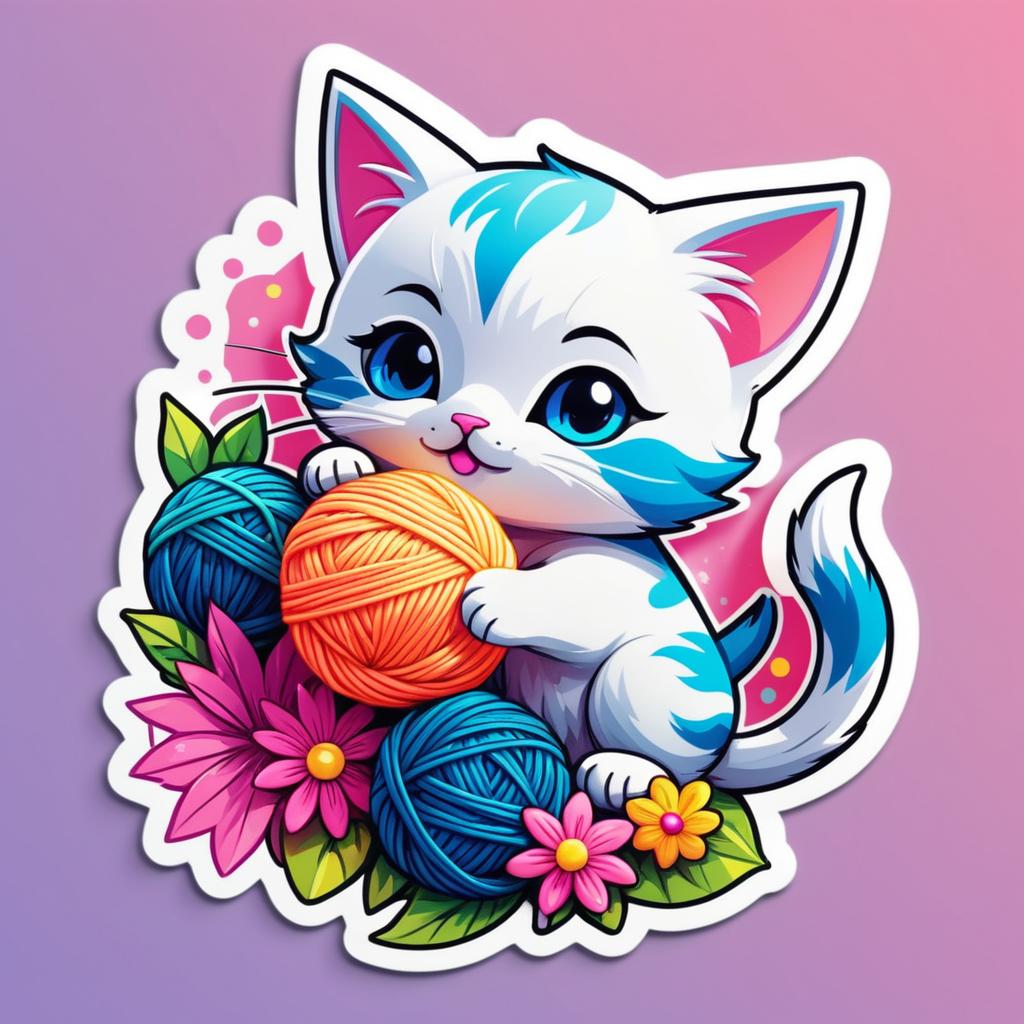 Vibrant Kawaii Kitten Sticker Design