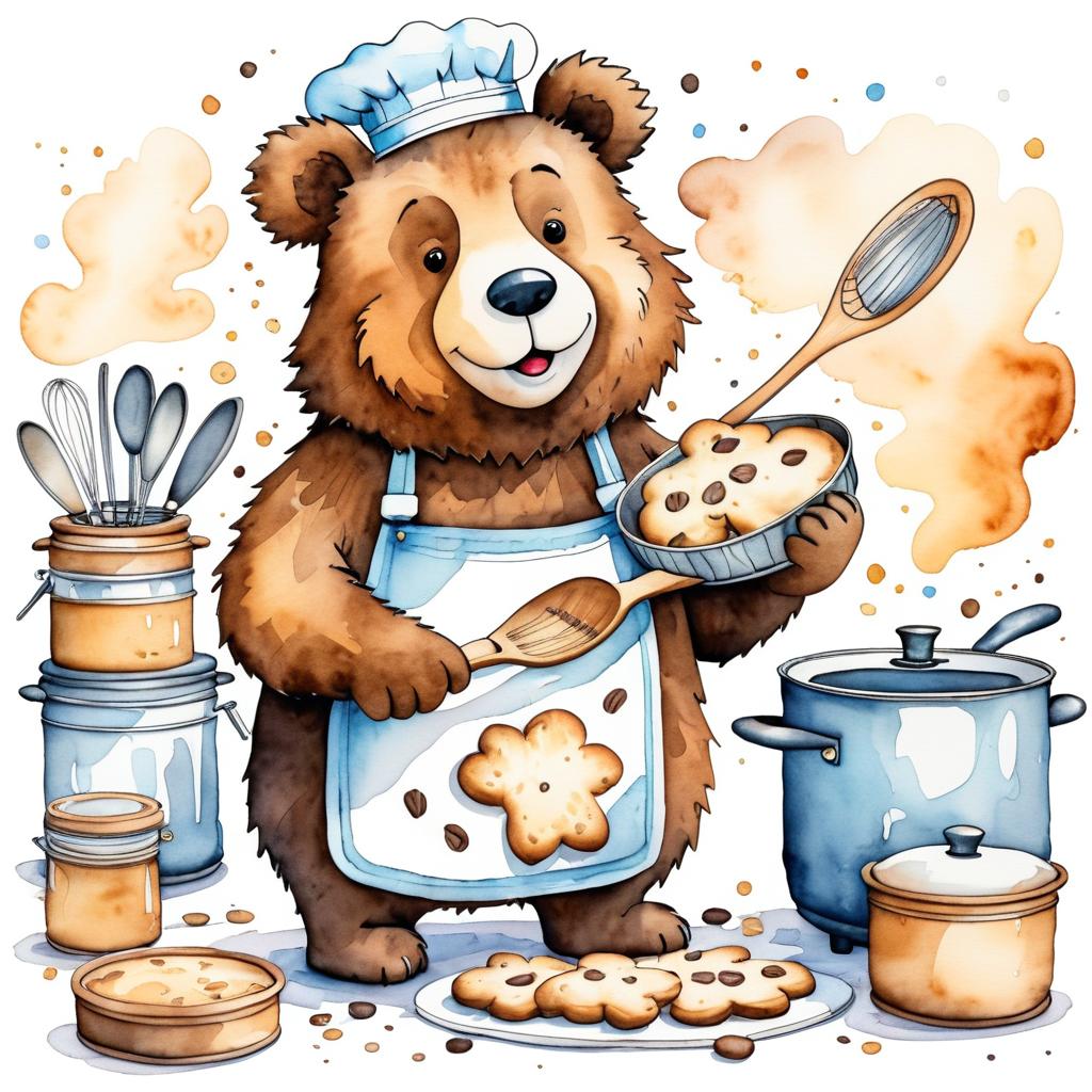 Whimsical Bear Baking Cookies Illustration