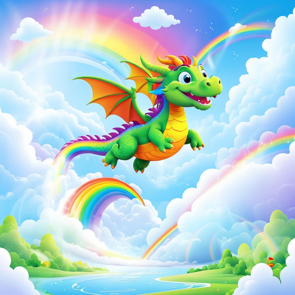 Friendly Dragon Soaring Over a Rainbow