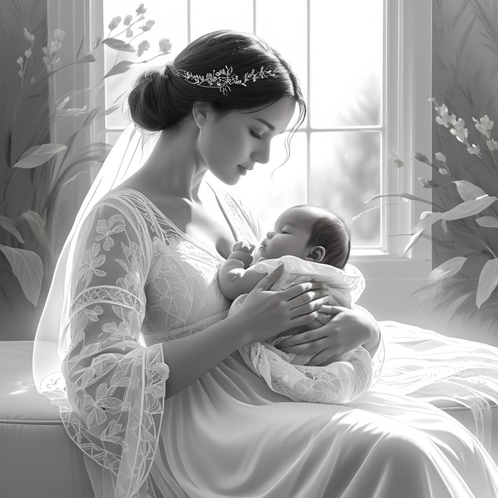 Tender Mother and Newborn Illustration