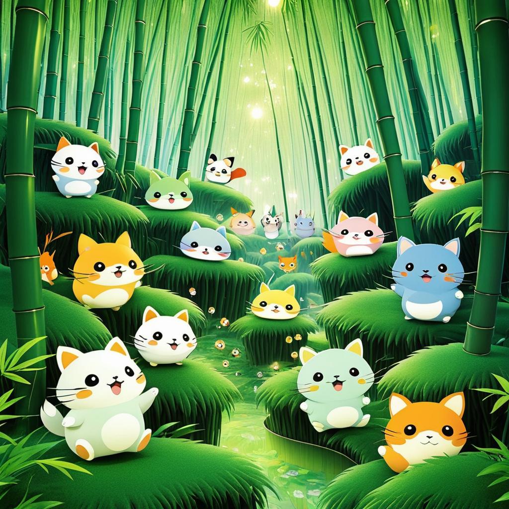 Whimsical Animal Yokai Antics in Bamboo Grove