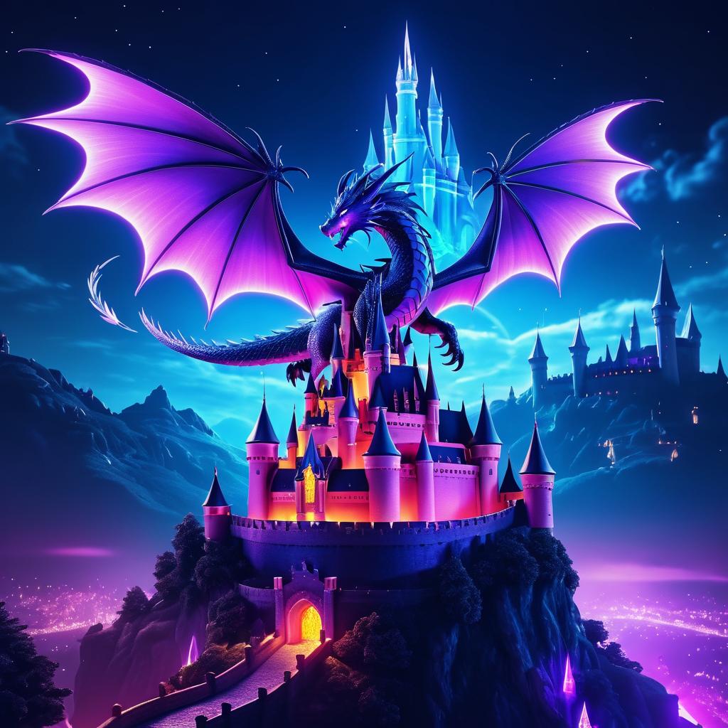 Majestic Dragon and Castle Fantasy Scene