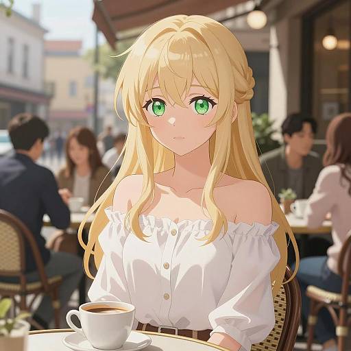 Elegant Young Woman at Outdoor Café