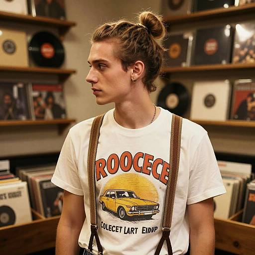 Hipster Man Bun in Vintage Store